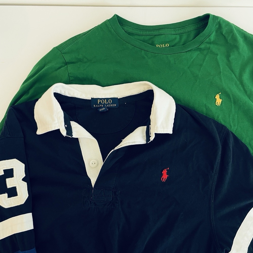 Polo Ralph Lauren Navy Rugby Long Sleeve Shirt L Green Long Sleeve Lot 2 Boys